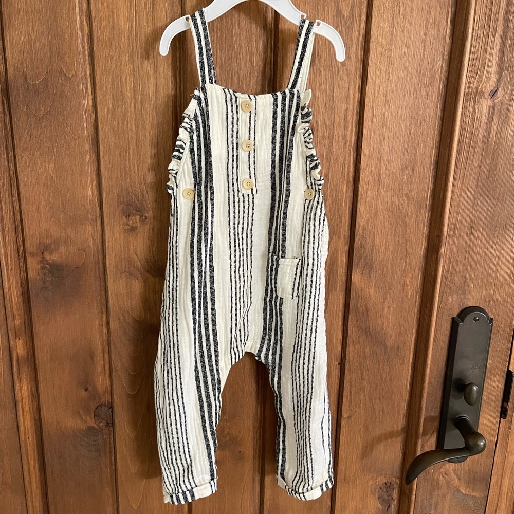 Jessica Simpson Cream and Black Striped Cotton Romper